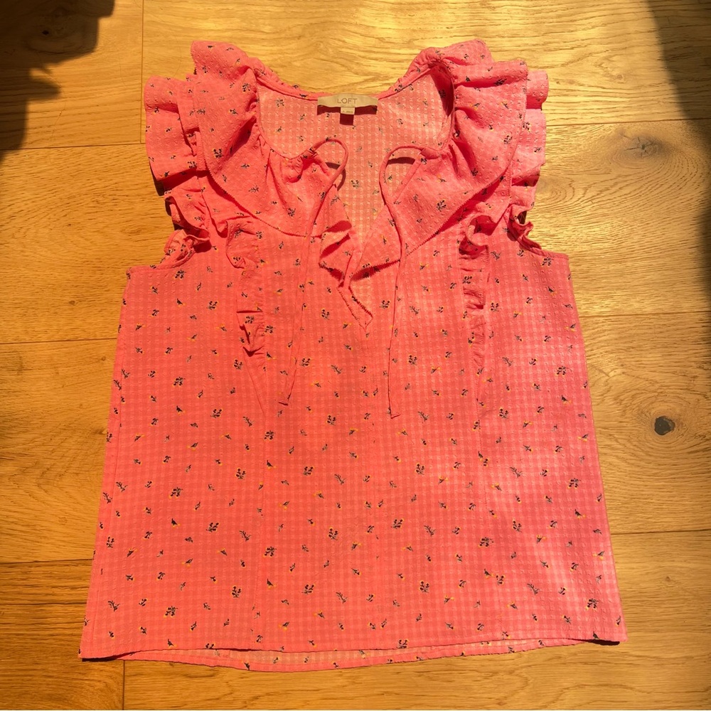 LOFT Pink Ruffled Sleeveless Blouse